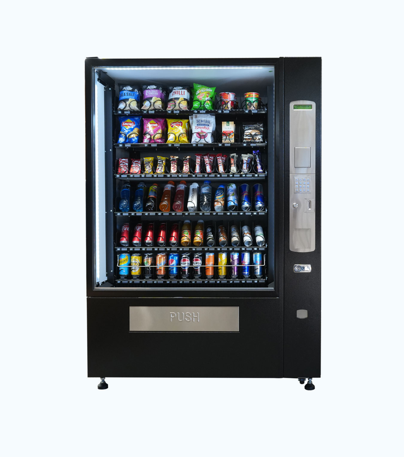 Smart cashless vending machine with a large touchscreen installed in an office
