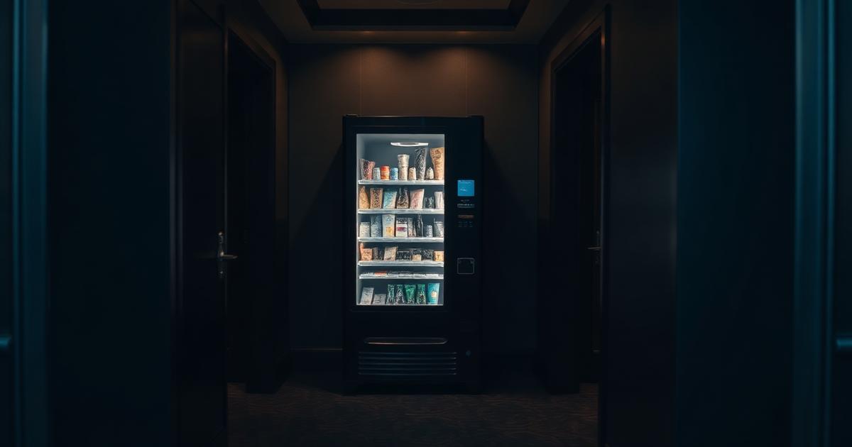 Discreet dark finish cashless vending machine on a Brisbane gaming floor serving patrons overnight in Queensland