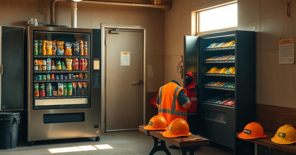 Heavy duty snack and drink vending machine in a Western Australia mining crib room used by FIFO crews at Perth